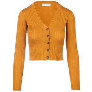 💕NAADAM💕 Ribbed Cropped Cardigan Silk Cashmere Blend ~ Gold XS NWT